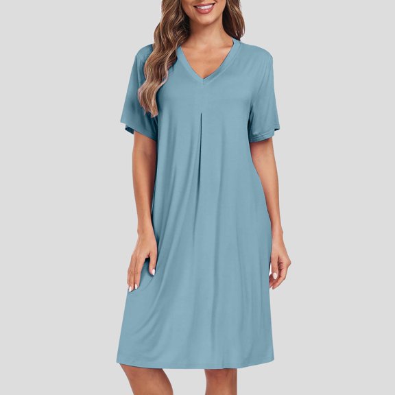 Hauaitttt Pajama Nightgown for Women Short/Long Sleeve Button Down Nightwear Top Boyfriend Sleep Shirts Nightdress Womens Summer Nightgown Summer plus Size Night Shirts Ladies Casual Nightgowns