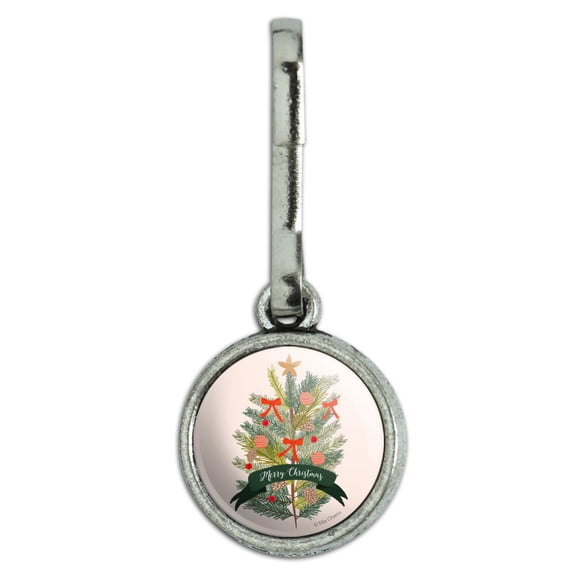 Merry Christmas Decorated Pine Tree Antiqued Charm Clothes Purse Suitcase Backpack Zipper Pull Aid