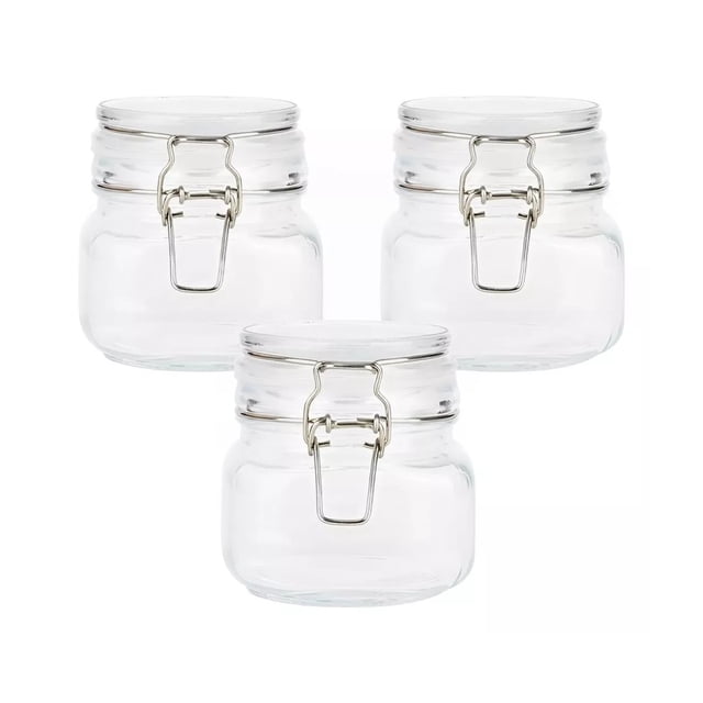 Set 3 Piezas Contenedor Vidrio Hermetico Tapa Clip 500 Ml Drink Lab Frasco Brocal Envase Cocina Decoracion Almacenar Hogar Cristal Transparente Tarro Alimentos