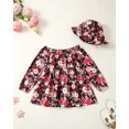 thumbnail image 3 of KIMI BEAR 2T Toddler Girls Dresses 3T Toddler Girls Winter Clothes Round Neck Long Sleeves One-piece Dress Bowknot Floral Dress A-line Dress with Hat 2pcs Red, 3 of 8