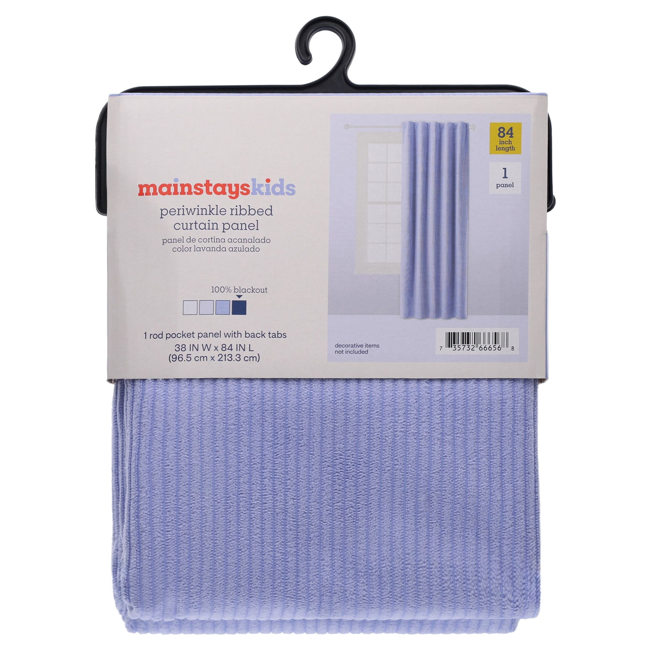 Mainstays Kids Blackout Ribbed Corduroy Single Curtain Panel, Rod Pocket with Back Tabs, Light Purple, 38 in x 84 in, 1 Panel