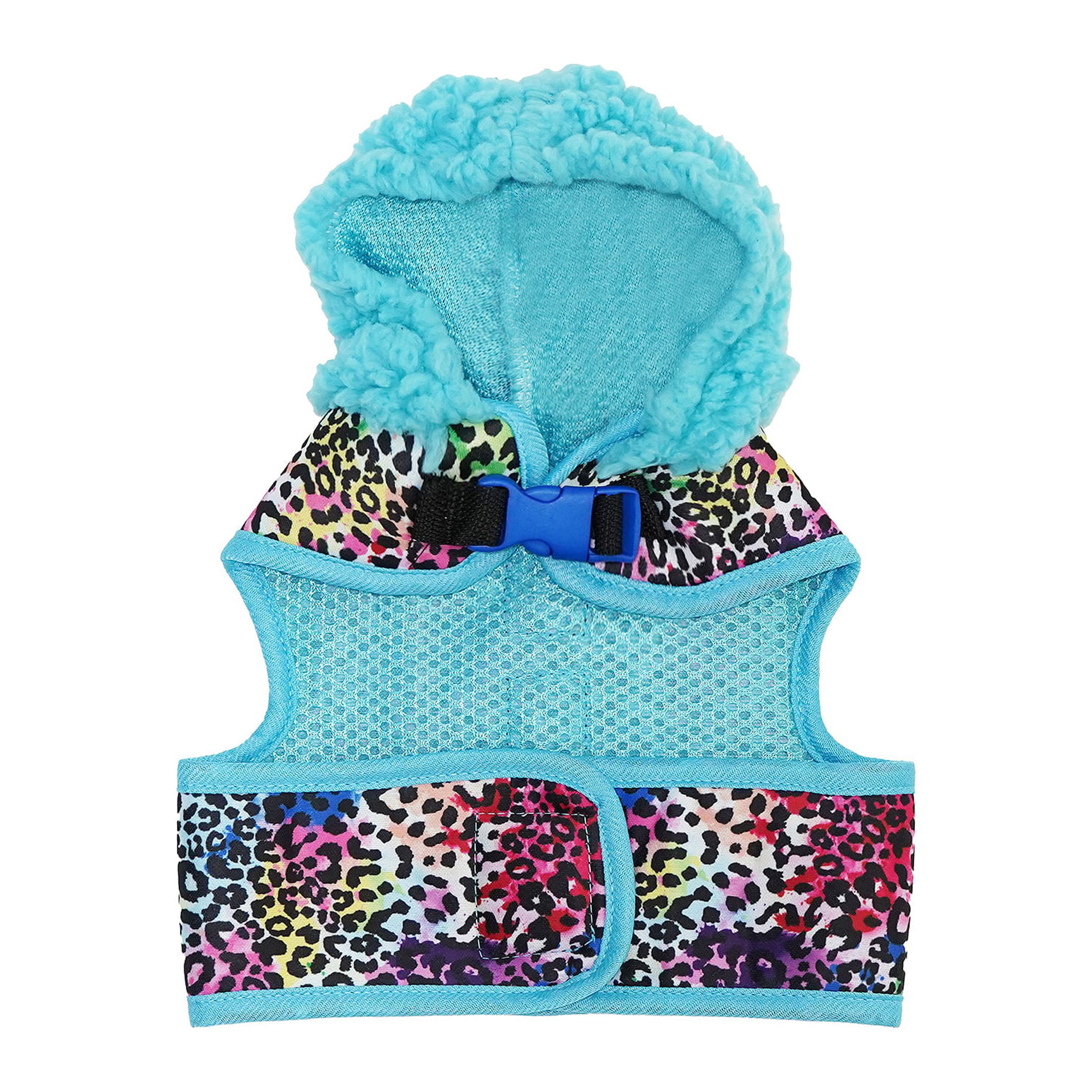 Justice Pet-Pet Harness-Justice Sherpa-Like Hooded Rainbow Leopard Print Harness For Medium Dogs-For Large Cats-For Pets With Chest Girth 20-27 Inches-Size Medium