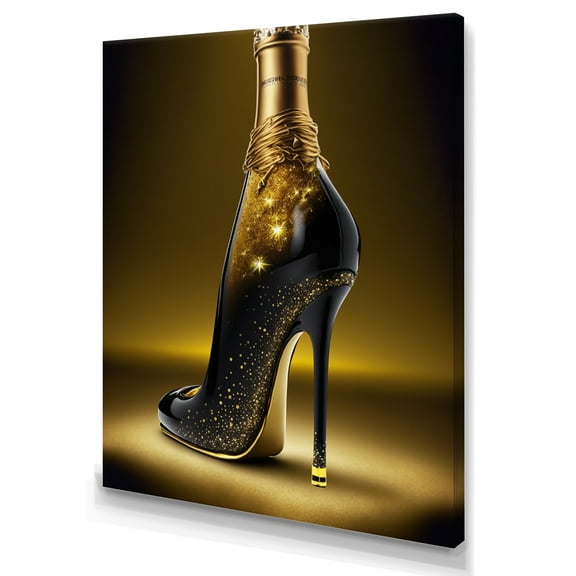 Designart Golden Champagne High Heel II Canvas Wall Art