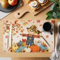 thumbnail image 2 of Fall Scarecrows Placemats Set of 4, Thanksgiving Autumn Pumpkins Leaves Orange Washable Wipeable Table Mats for Dining Tables, Indoor Outdoor Kitchen Place Mats for Holiday Party Table Decor, 2 of 9
