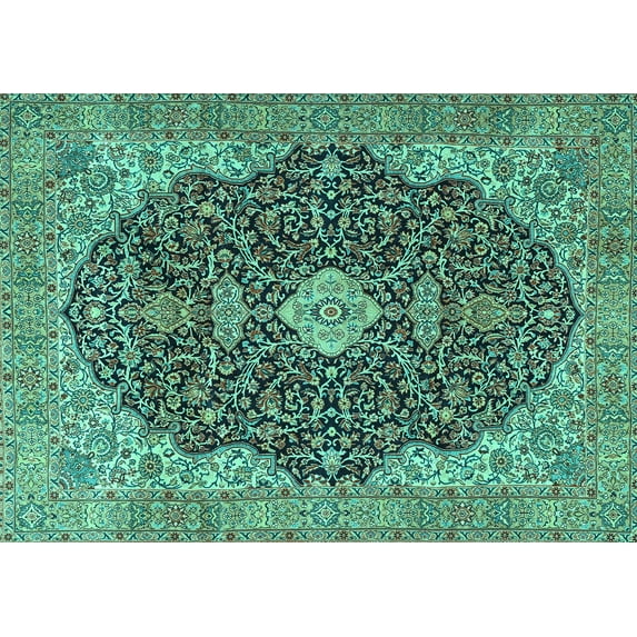 Ahgly Company Machine Washable Indoor Rectangle Persian Turquoise Blue Traditional Area Rugs, 5' x 8'