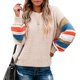 thumbnail image 3 of Pntutb Blusa de manga larga con rayas de arcoíris de punto de cable para mujer Pntutb Pntutb-2264, 3 of 5