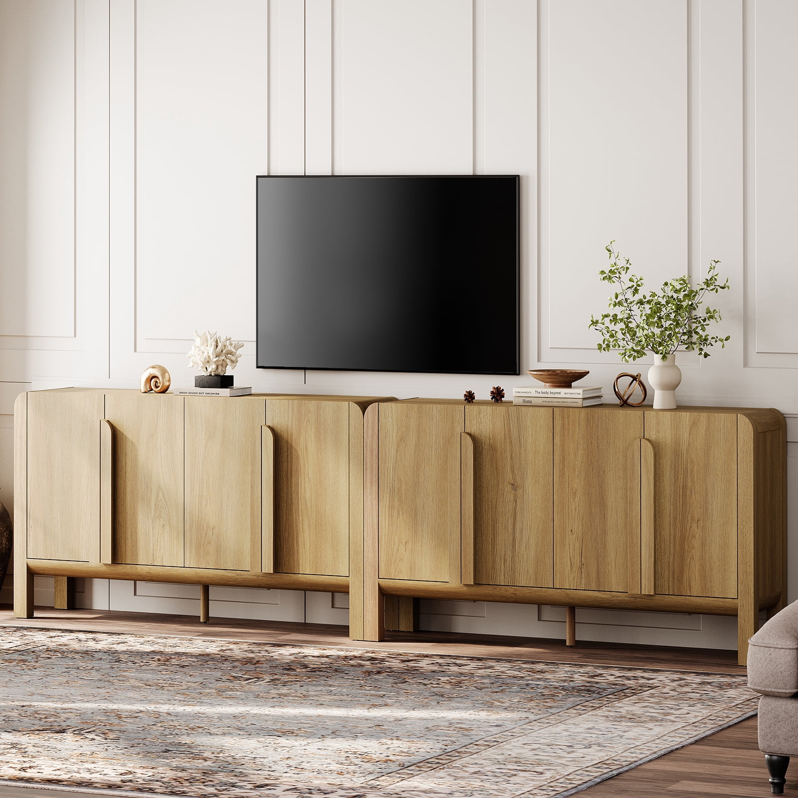 Set of 2 Sideboard Buffet with Storage, Modern 126" Wood Credenza with Doors and Adjustable Shelves for Kitchen，Living Room