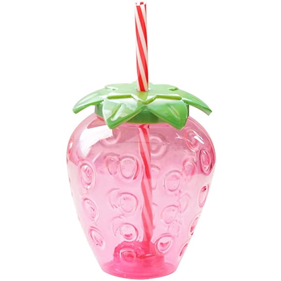 17 Oz Strawberry Shaped Kawaii Cup with Straw for Boba Tea, PP Cute Cups with Lid and Straw, Kawaii Tea Cup Bottle, Cute Drinking Cups Bottle for Girls & Women,No Strawberry Pendant
