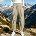 thumbnail image 4 of LUGOGNE Barrel Leg Pants Women Baggy Elastic Waist Pants Flowy Comfy Lounge Work Office Trousers with Pockets Khaki,L, 4 of 7