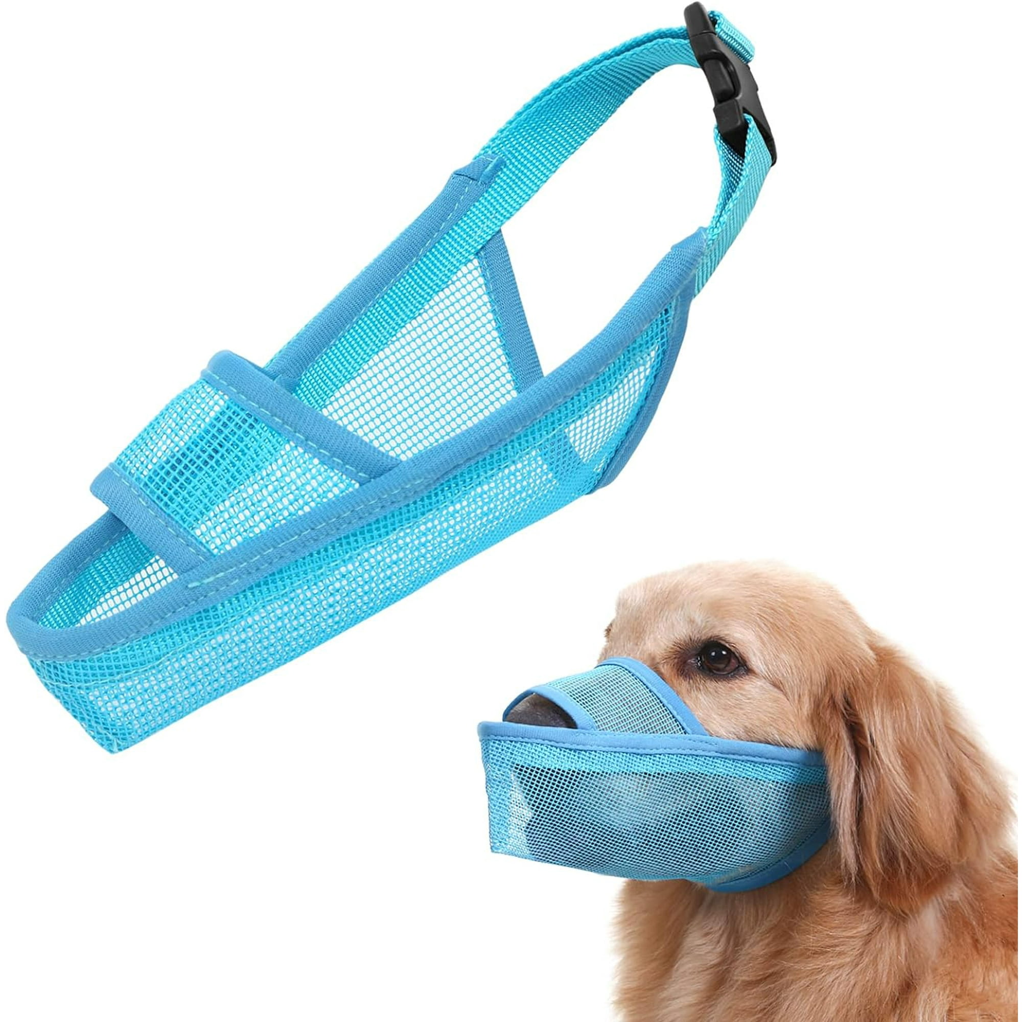SURJDE Nylon Dog Muzzle for Small Medium Large Dogs Air Mesh Breathable and Drinkable Pet Muzzle for Anti Biting Anti Barking Licking L Blue