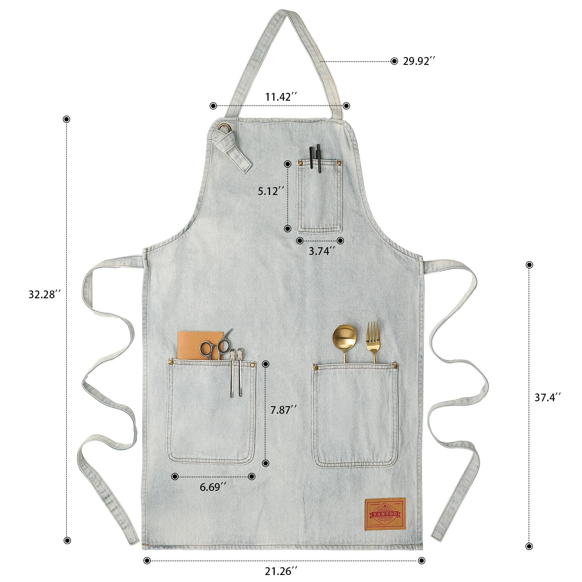Denim Chef Apron For Women With Pockets, Jean Waitress Server Kitchen Apron For Men Women Cooking Gardening Painting Hairstylist