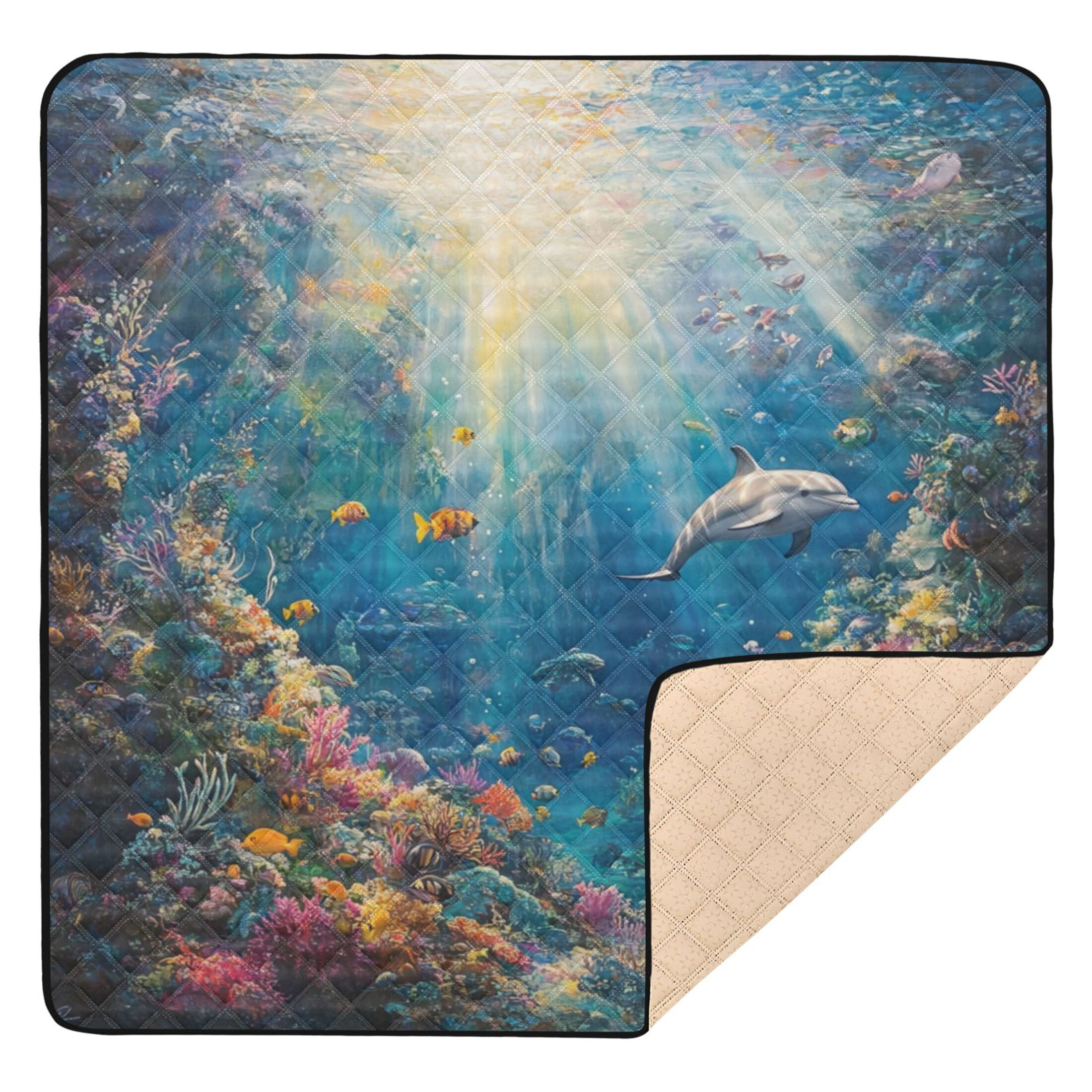 WOBOGO Underwater World Baby Playmats Extra Large Waterproof Rollable Activity Pads for Toddlers 50×50inch