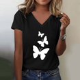 thumbnail image 2 of Womens Shirts Summer Fashion Casual V Neck Butterfly Print Top Short Sleeve T Shirt Womens Tops, 2 of 4