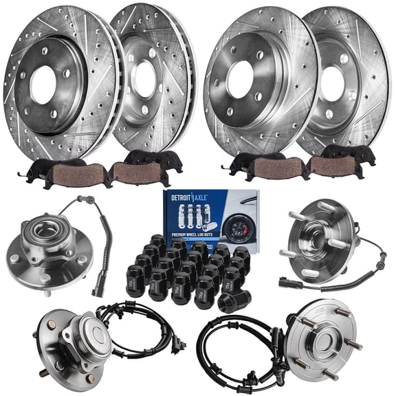 Detroit Axle - Brake Kit for Dodge Grand Caravan Chrysler Town & Country Routan Drilled Brake Rotors Brake Pads Wheel Bearing Hubs Wheel Lug Nuts Replacement : 11.89 inch Front & 12 inch Rear Rotor