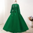 thumbnail image 7 of RTKFRFLM Girls Lace Wedding Flower Girl Dress Long Sleeve Princess Party Gown Dark Green 9-10 Years, 7 of 7
