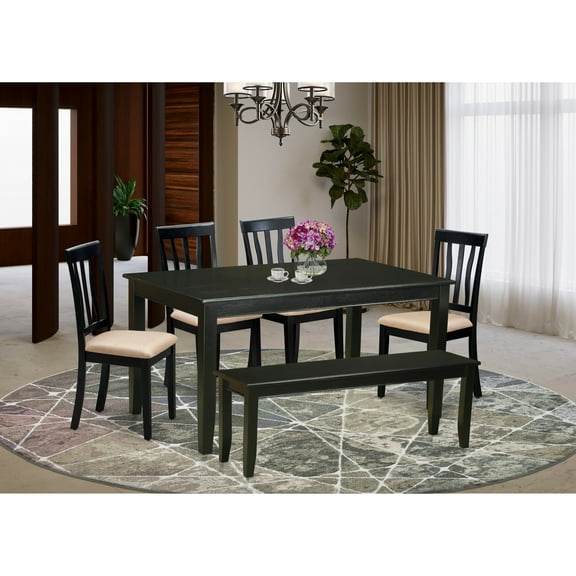 East West Furniture  6 Piece Kitchen Table Set Contains a Dining Table and 4 Dining Room Chairs with a Bench, Black (Seat Option) DUAN6-BLK-C