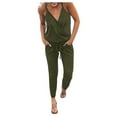 thumbnail image 2 of ZAZYULZ Summer Jumpsuit Women's V Neck Spaghetti Strap Drawstring Waisted Long Pants Jumpsuit Rompers(Army Green,Xl), 2 of 7