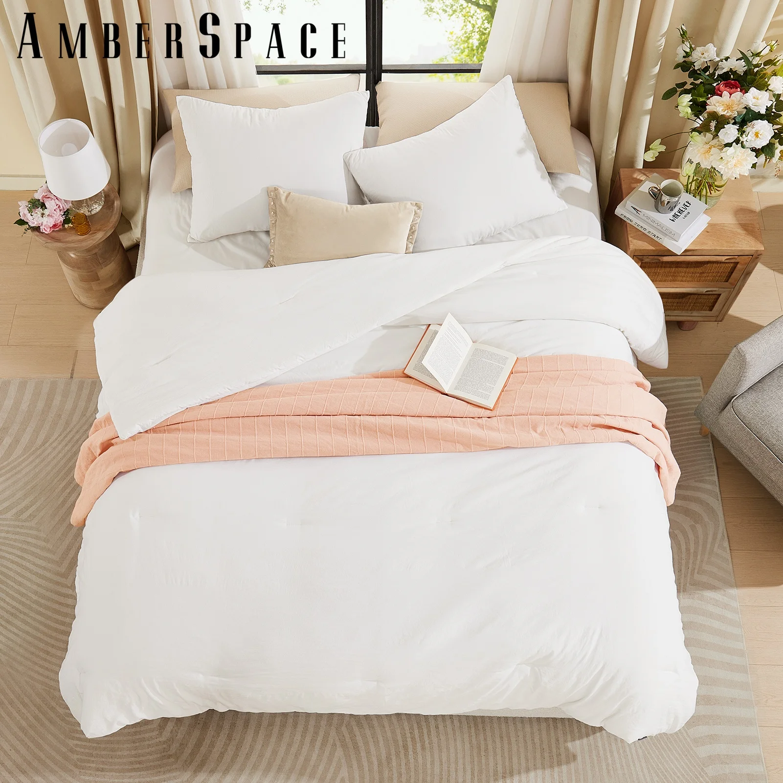 Amberspace Prewashed fabric 3-piece Bed in a Bag Comforter Set with Sheets,Arctic White,King