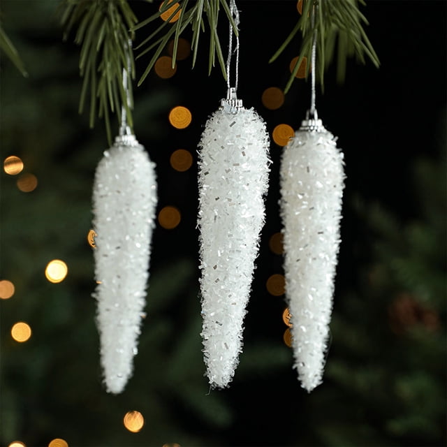 Fiudx Bolas Navideñas de Espuma, Diseño de Estrellas Brillantes y Hielo, Ambiente Festivo de Ensueño, Perfectas para Decorar Árboles o Ventanas, Casas o Tiendas Navideñas, Blancas, 10 X 10 Cm y 12 X