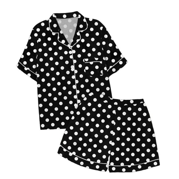 PMVFHDE Cute Pajamas for Girl Children's Leisure Printed Button Collar Short Sleeved Top Shorts Pajama Set Black,6-7 Years