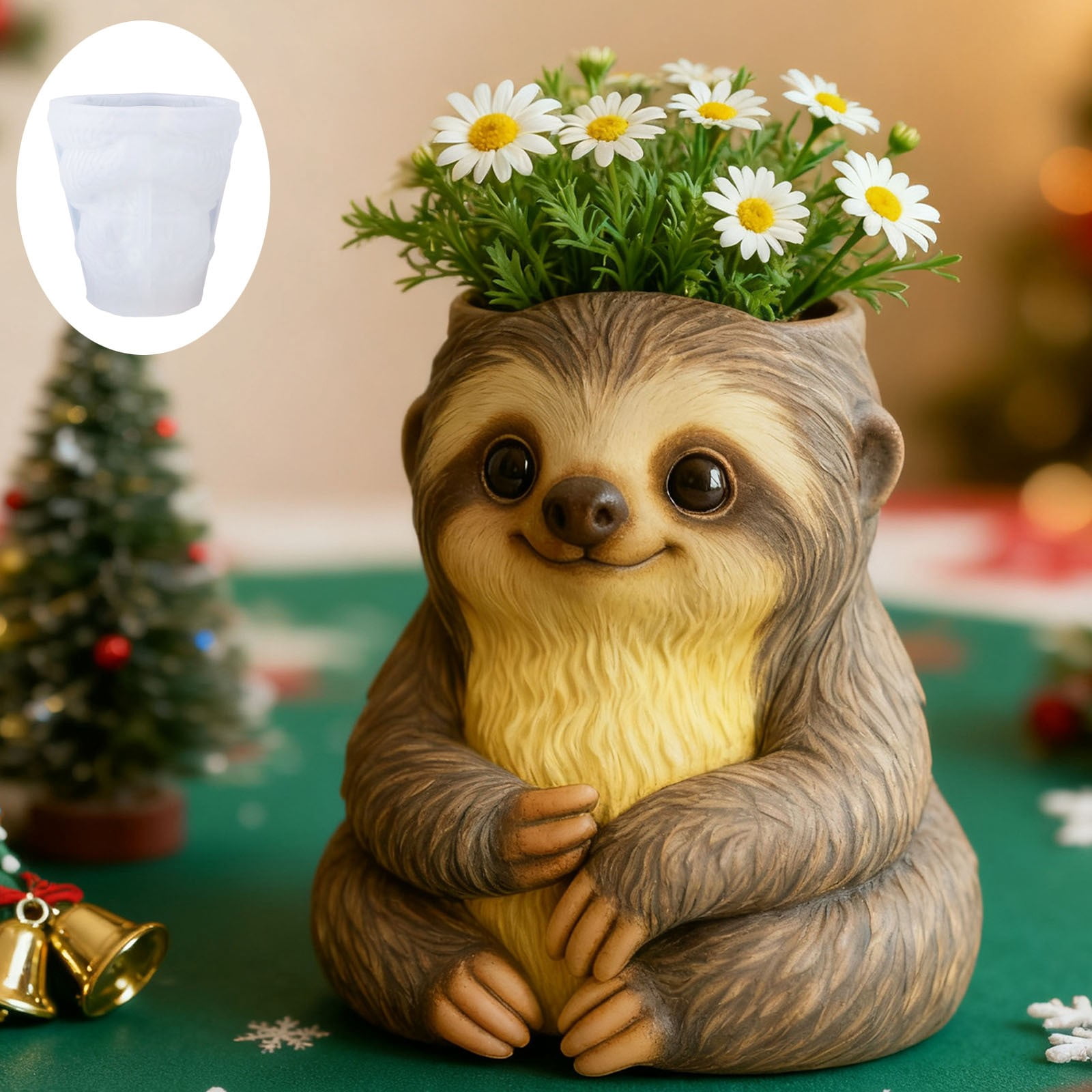 Sloth Flower Pot Silicone Resin Mold, 3D Animal Epoxy Resin Casting Planter Pot Molds, Concrete Cement Clay Plaster Mold for Home Decor, Candle Holder Mold, Pen Holder Jewelry Container Vessels Mould