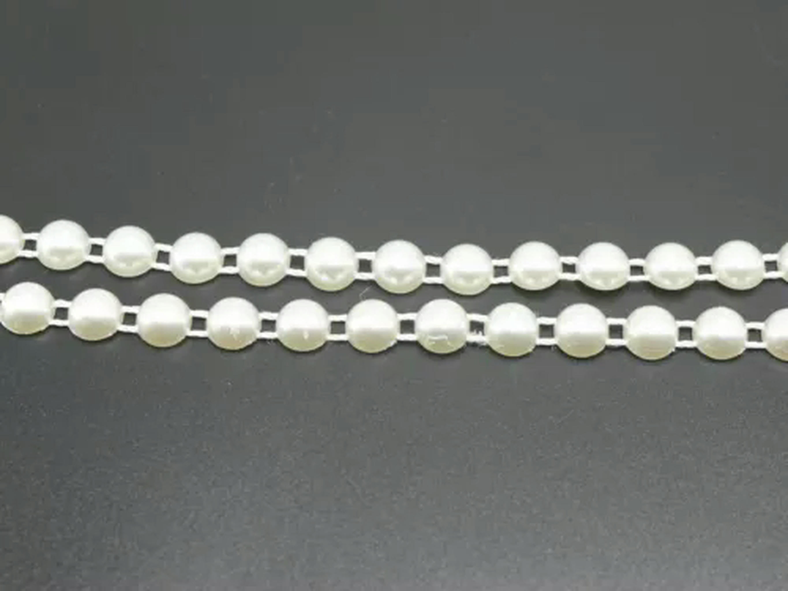 EOEMY 25 Meters Acrylic Flatback Pearl Bead 6mm Chain Garland Trims Wedding Bouquet-Ivory