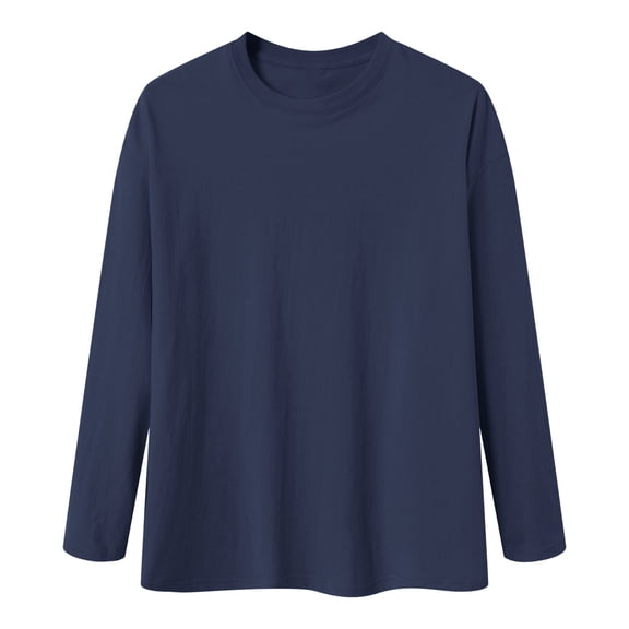 ZHANGDER Mens Long Sleeve Tee Shirt Cotton Crew Neck Lightweight Casual Basic, Navy L