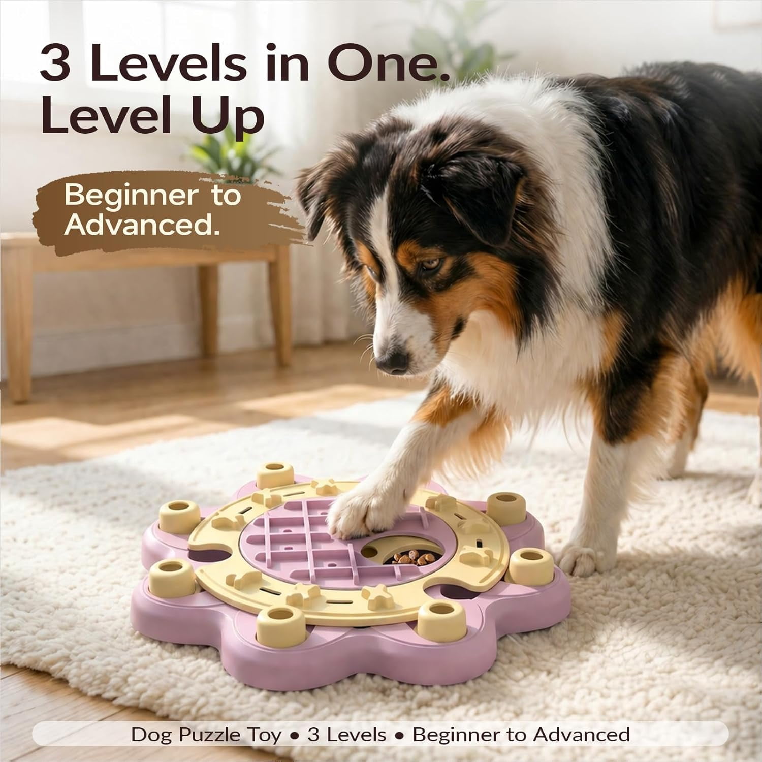 KADTC Dog Puzzle Toy, Large Size, 3 Levels of Step-by-Step Challenge Beginner to Advanced Slow Feeder & Mental Stimulation for Smart Dogs Enrichment Puppy Pink Toys