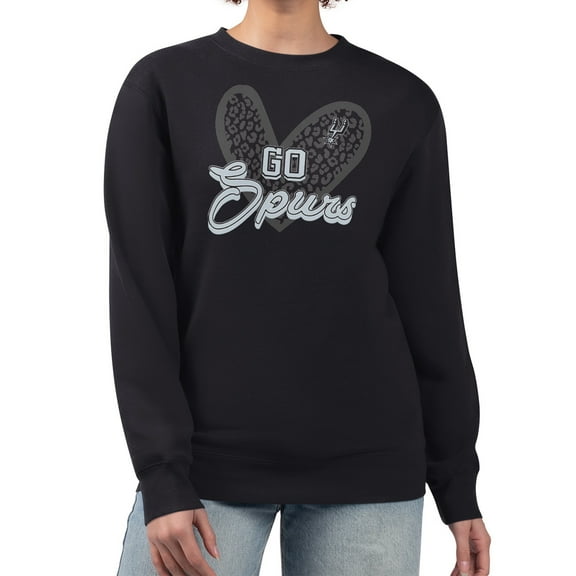 Women's G-III 4Her by Carl Banks Black San Antonio Spurs Leopard Heart Fleece Pullover Sweatshirt