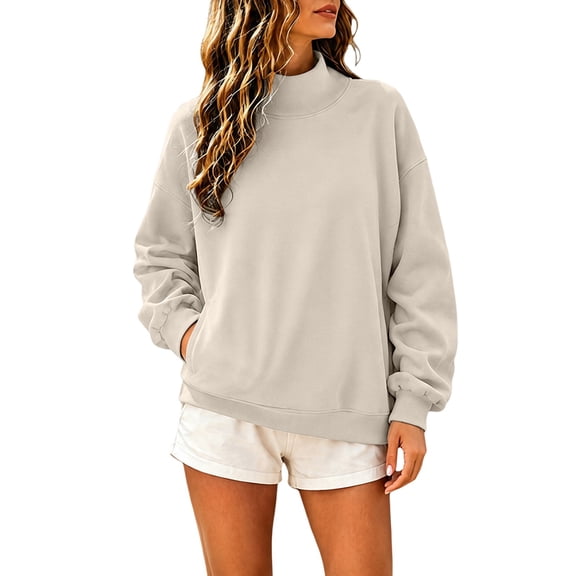VJGBEGW Womens Mock Neck Sweatshirt Oversized Pullover Fall Fashion Long Sleeve Tops Beige L