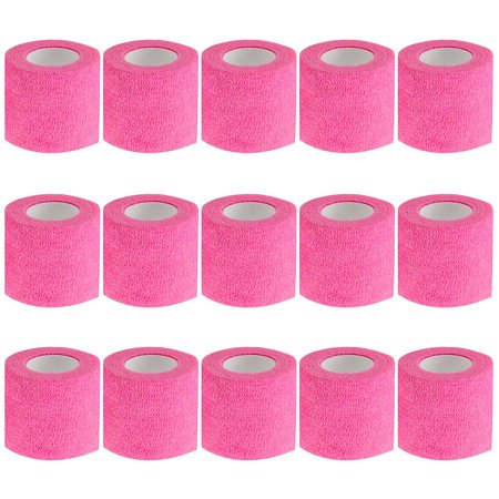 15pcs Tattoo Grip Tape Phosphor Pink, 2.95"x 5Yards Disposable Cohesive Tattoo Grip Cover Wrap Elastic Bandage Handle Grip Tube for Tattoo Machine Tattoo Grip Accessories
