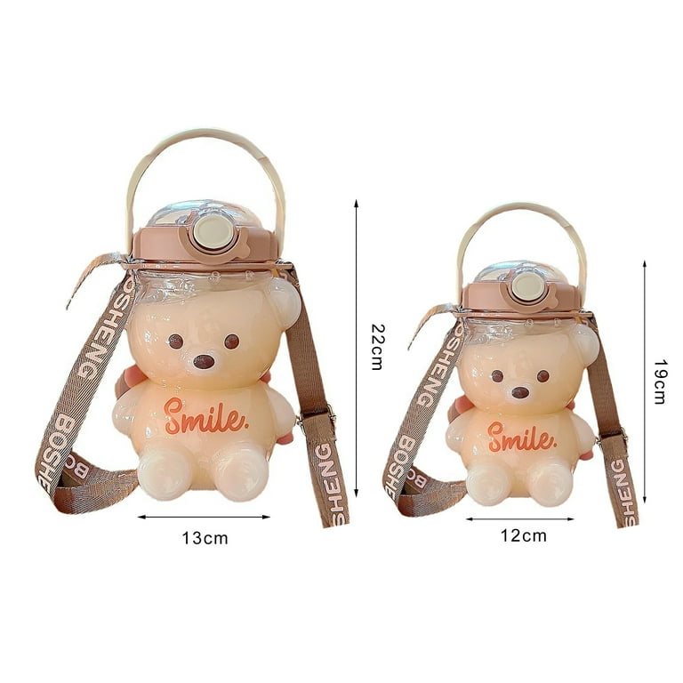 Dreamfocus Bear Water Bottles, Bear Cup with Straw, Cute Charms and Strap  for School Gifts