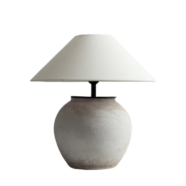 Lámpara de mesa de cerámica hecha a mano, lámpara de noche, pantalla de tela de lino, lámparas de mesa pequeñas for dormitorio y sala de estar.