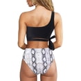 thumbnail image 2 of YAZI Women One Shoulder High Waisted Bikini Tie High Cut Two Piece Swimsuits, 2 of 12