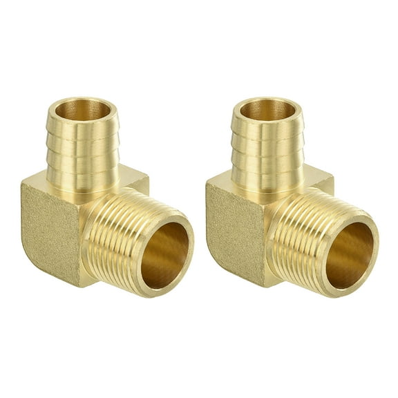 Brass Hose Barbed Elbow Fitting, 2 Pack 3/4" Barbx3/4" NPT Male 90 Degree
