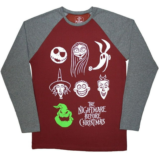 The Nightmare Before Christmas Adult Faces Raglan Long-Sleeved T-Shirt