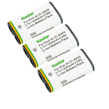 Kastar K8000 Battery 3-Pack Replacement for Kodak KLIC-8000 K8000 Battery Kodak K7600-C K8500-C Charger Kodak Z812 IS Z8612 IS Pocket Video Camera ZX1 Camera