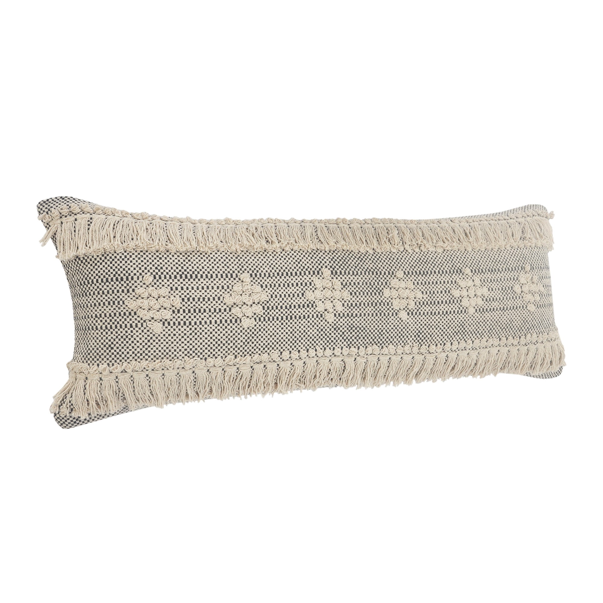 LR Home Ox Bay Hand-Woven Gray/Cream Geometric All-Natural Cotton Pillow Cover