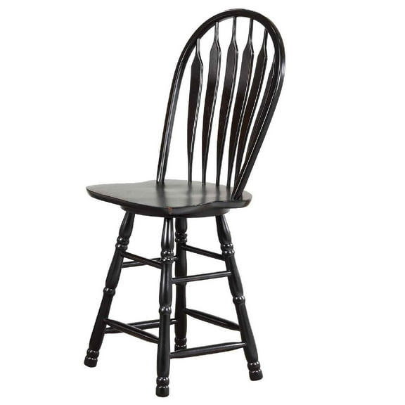 Sunset Trading 24" Swivel Barstool/Counter Stool in Antique Black Solid Wood