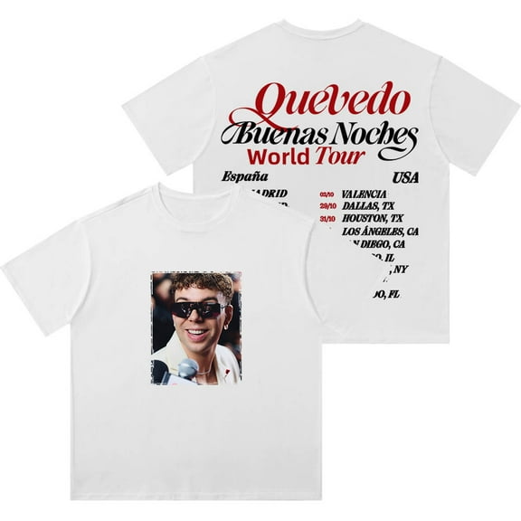 Quevedo Buenas Noches Tour 2025 Merch Vintage Wash T-Shirts Women Men Cotton Short Sleeve Tee
