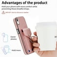 thumbnail image 2 of Compatible with iPhone XR Card Slot Back Case, 360 Degree Rotatable Ring Stand Plating Button PU Leather Support Magnetic Car Mount Phone Case Cover for iPhone XR, Pink, 2 of 13