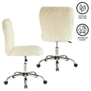 Urban Shop Polyester Faux Fur Armless Swivel Task Office Chair, White, Adjustable Height, Mid Back