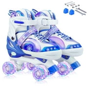 Roller Skates for Girls/Boys Size (S:10.5-13.5 / M:1-4), Kids Skates Ages 4-12 with Light Up Wheels, Adjustable Kids Roller Skates (Blue)
