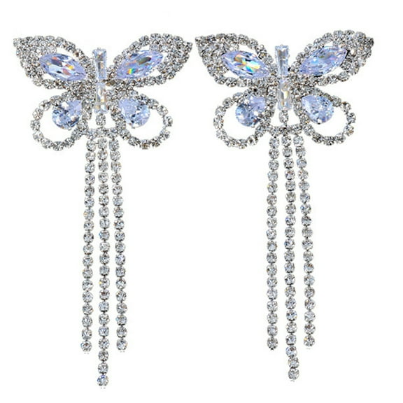 Alloy Butterfly Shape Nipple Covers Pasties with Flowing Tassels and Shimmering Rhinestones for Women Chest Jewelry