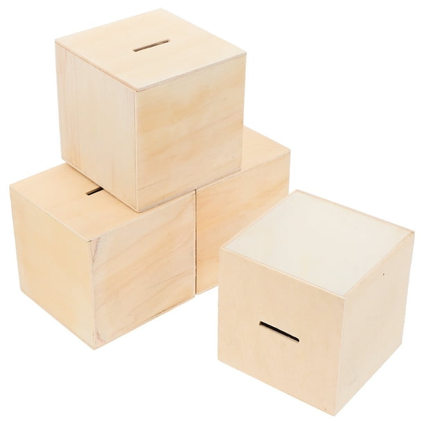 ColoMX 4 Uds. De alcancías de madera, cajas para ahorrar dinero, cajas para ahorrar dinero sin terminar DIY