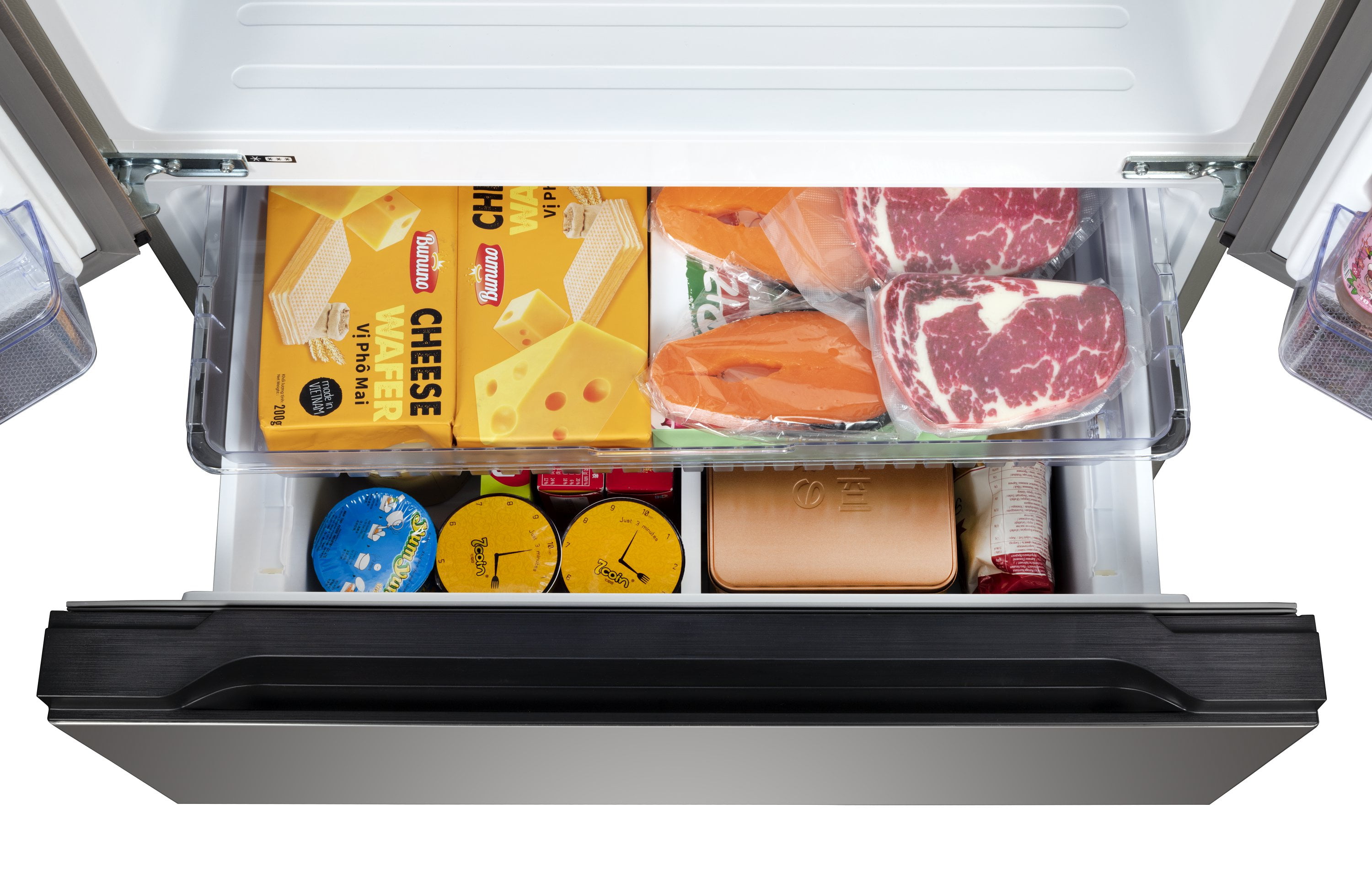 Hamilton Beach 17.9 cu. ft. French Door Refrigerator with Double Freezer, Stainless Steel Fridge with Digital Display and Interior Lighting