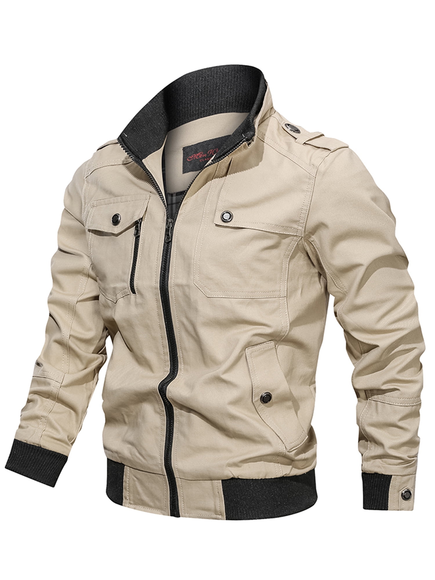 Men's Military Cargo Combat Jacket Cotton Collar Coat Bomber Jackets ...