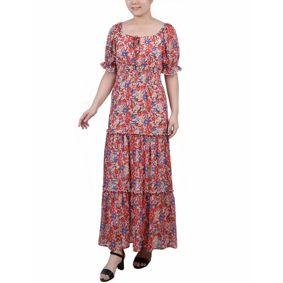 Petite Maxi Short Sleeve Dress Red Floral PM