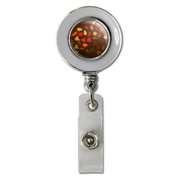 Fall Leaves Autumn Retractable Reel Chrome Badge ID Card Holder Clip