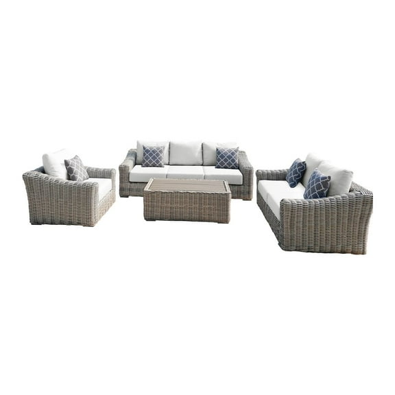 Hawaii Three-Tone Wicker Deep Seating Set in White Cushion
